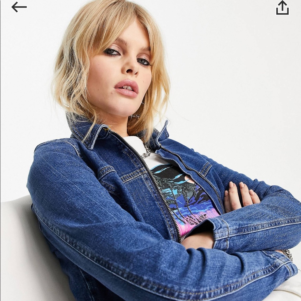 Topshop stretch denim jacket in mid blue